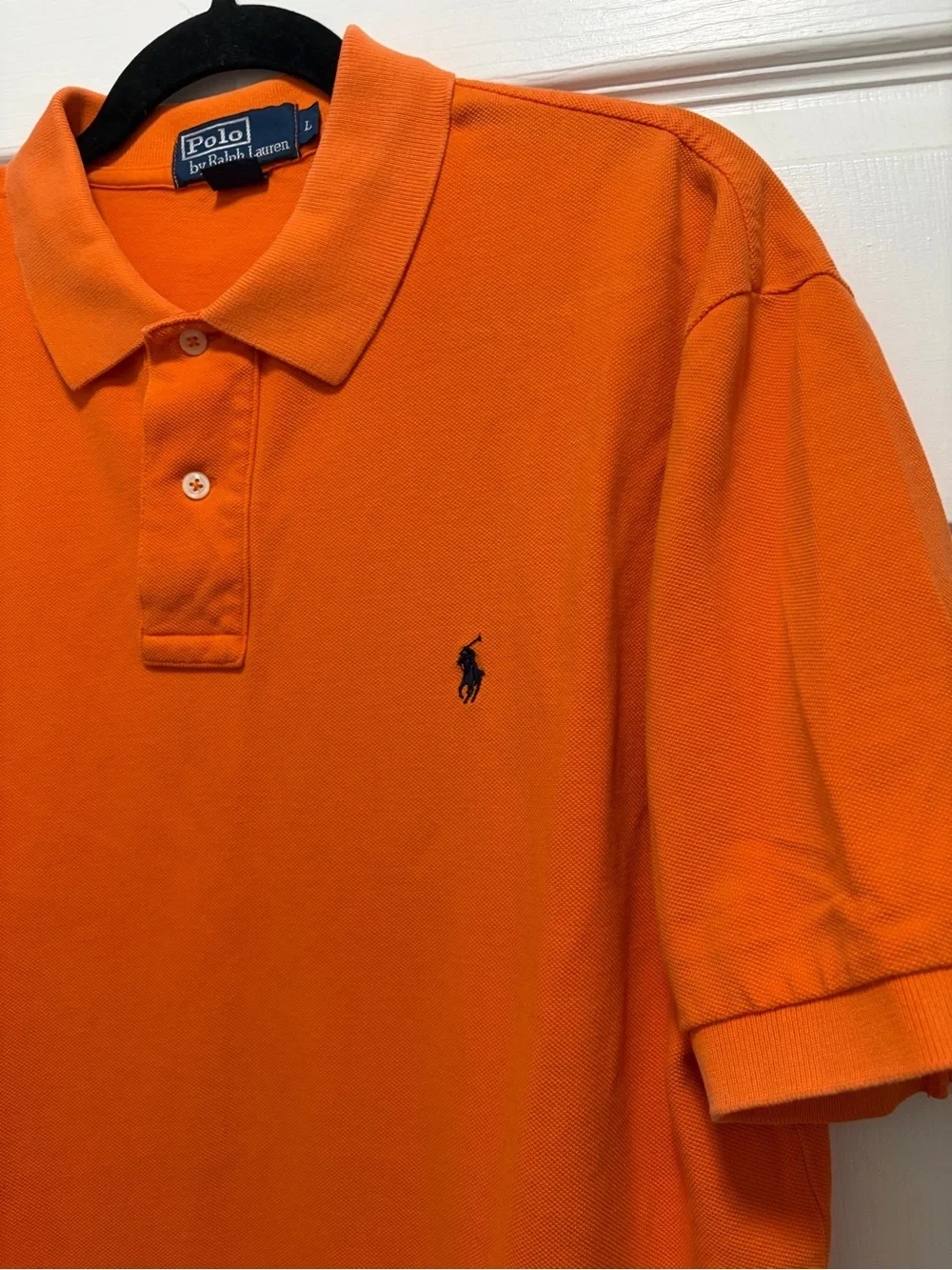 Ralph Lauren Orange Short-Sleeve Polo with Navy Pony vintage 90s preppy faded